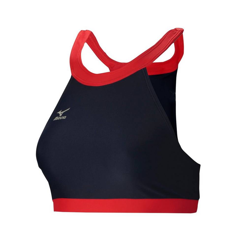 Mizuno Odyssey Magasszárú Neck Női Sportmelltartó Sötétkék/Piros NOH489503